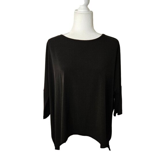 Clara Sunwoo Black Knit Top Dolman Sleeve Asymmetrical Pullover Button Detail - Picture 6 of 10